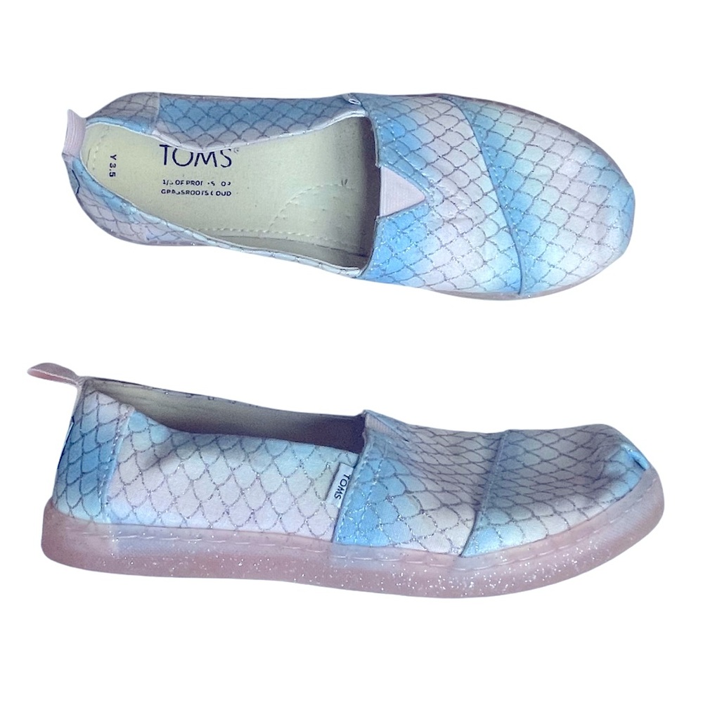 Toms girls mermaid classic slip on shoes pink blue sparkles size youth 3.5